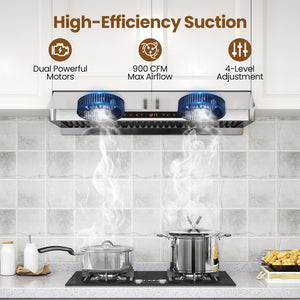 36 Inch Under Cabinet Range Hood 900 CFM Kitchen Stove Vent with Oil Collector-Silver view 6