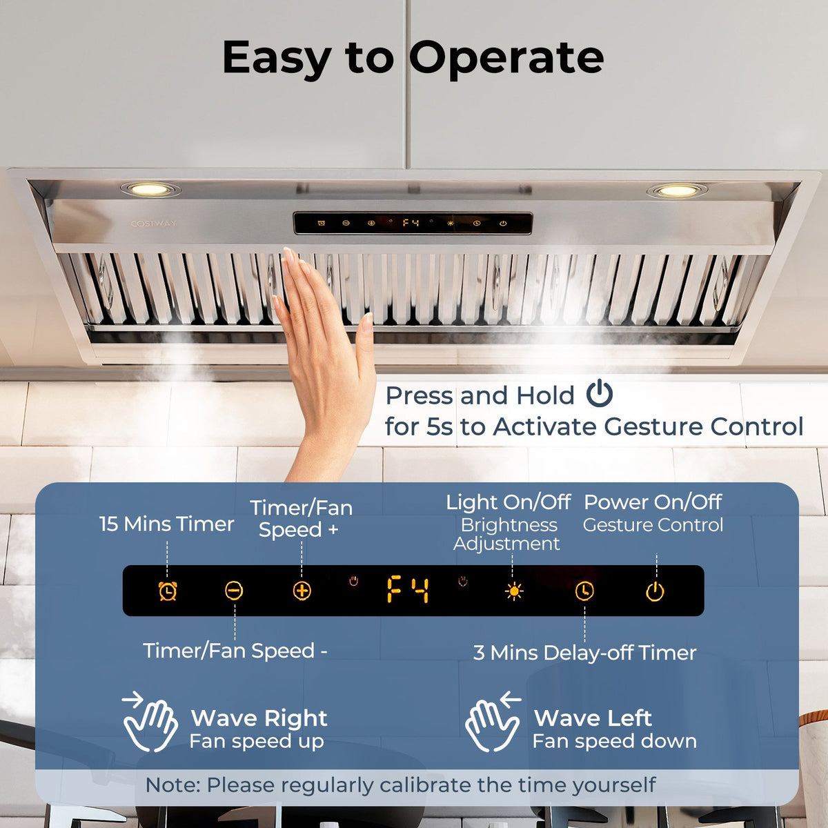 36 Inch Under Cabinet Range Hood with 4 Fan Speeds and Baffles Filters-Silver view 4