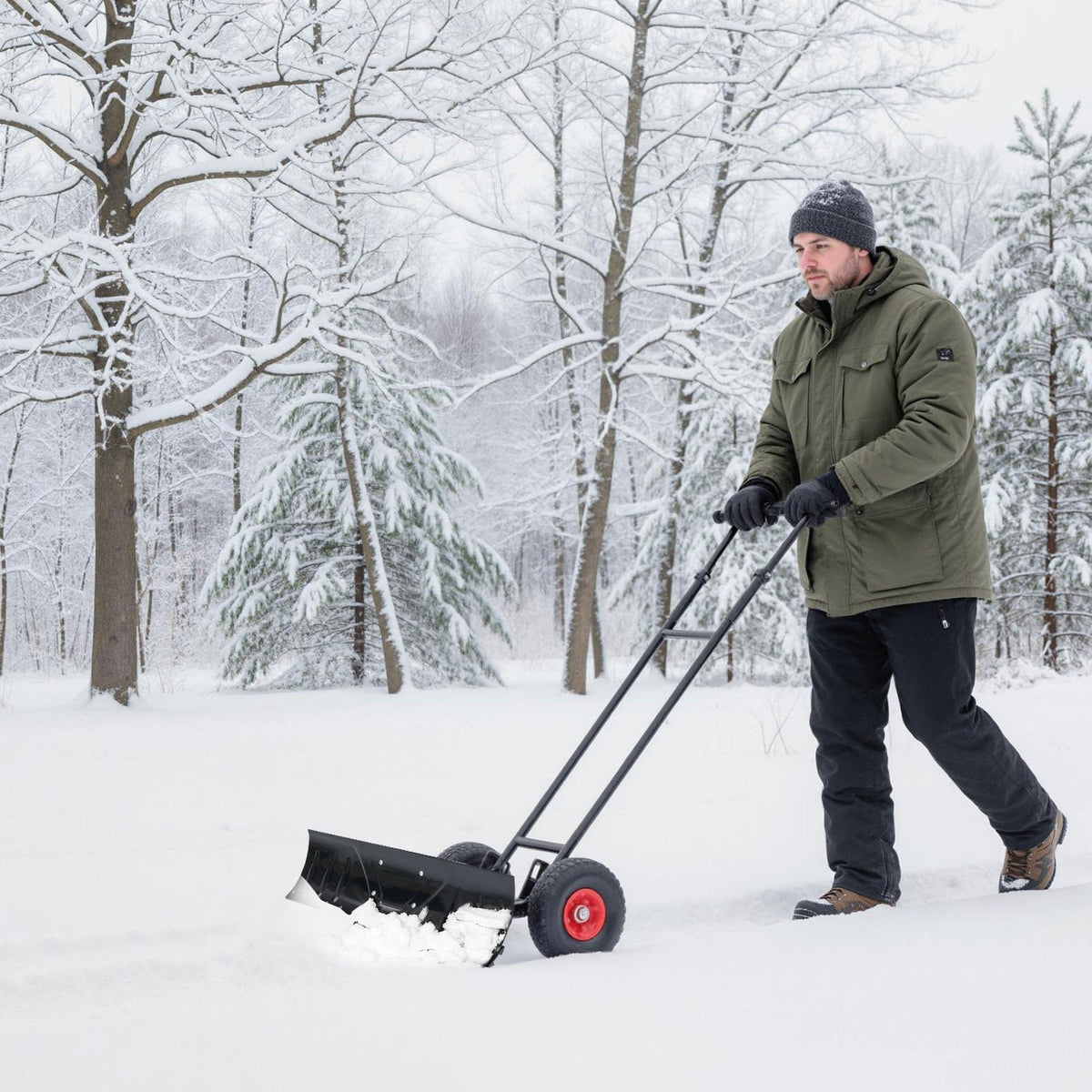36 Inches Snow Shovel with Wheels and Adjustable Angle-Black view 2