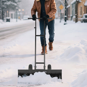 36 Inches Snow Shovel with Wheels and Adjustable Angle-Black view 3