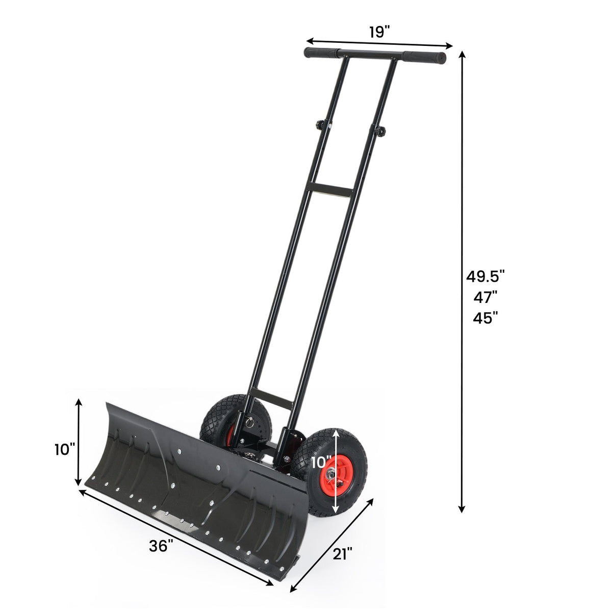 36 Inches Snow Shovel with Wheels and Adjustable Angle-Black view 4