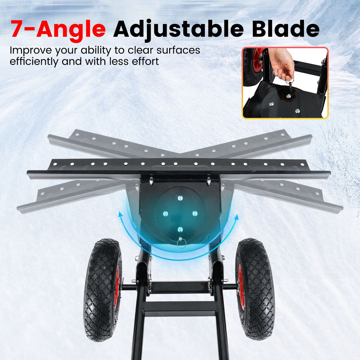 36 Inches Snow Shovel with Wheels and Adjustable Angle-Black view 7