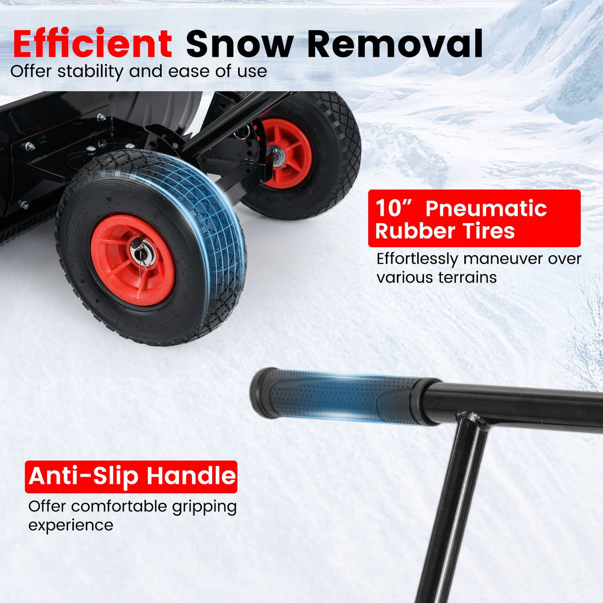 36 Inches Snow Shovel with Wheels and Adjustable Angle-Black view 8