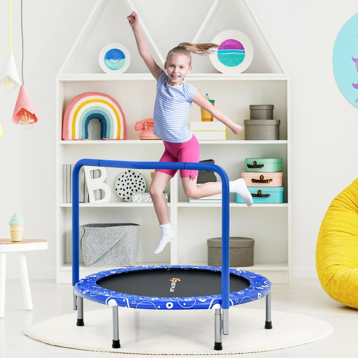 36 Inch Kids Trampoline Mini Rebounder with Full Covered Handrail-Blue view 2