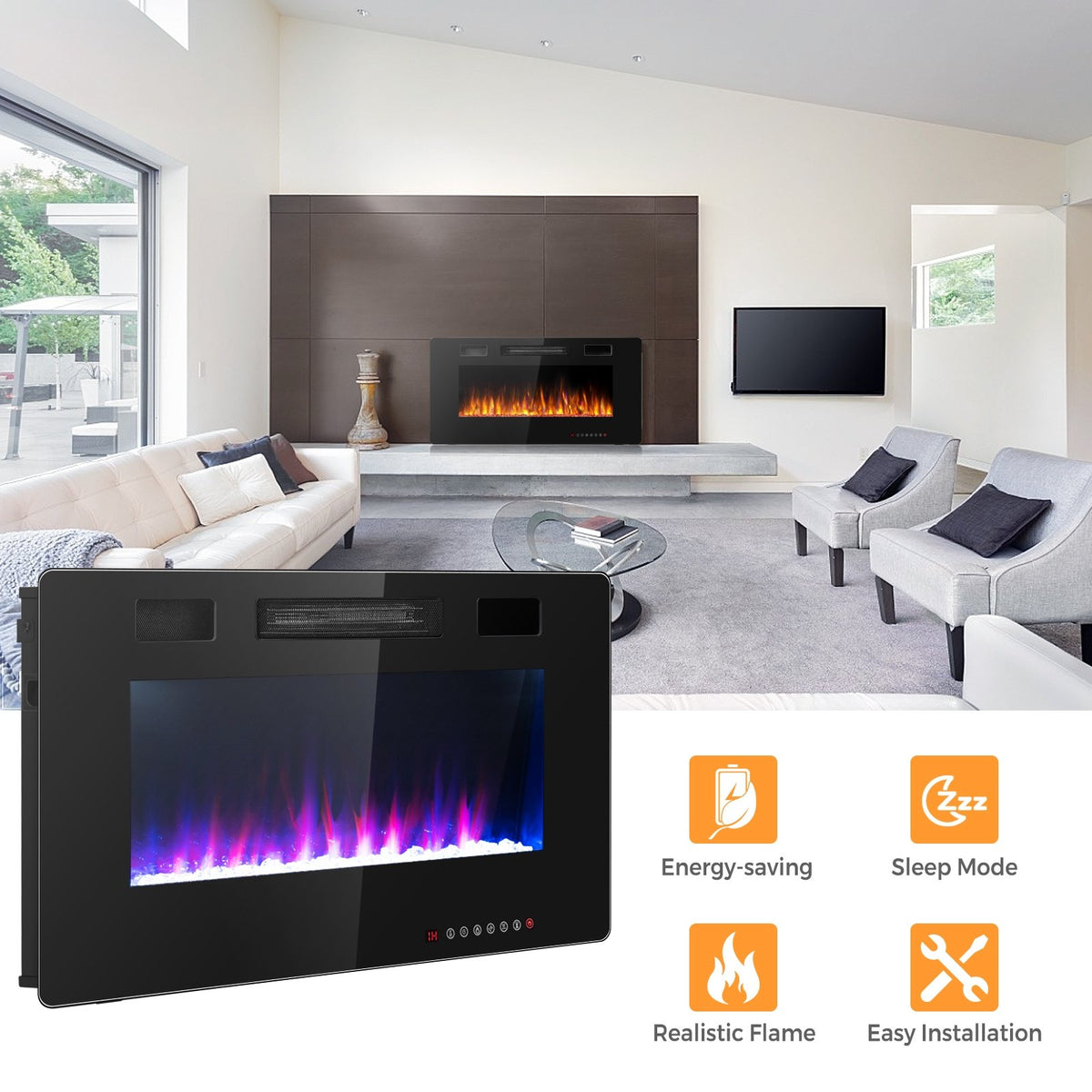 36 Inch Ultra Thin Wall Mounted Electric Fireplace view 3