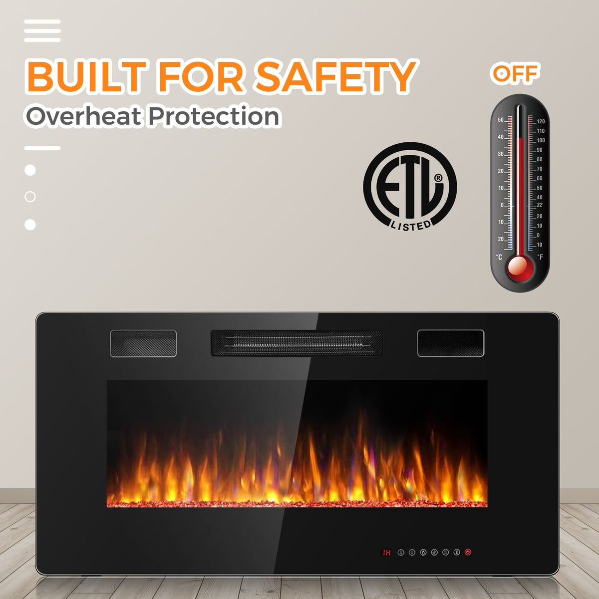 36 Inch Ultra Thin Wall Mounted Electric Fireplace view 8