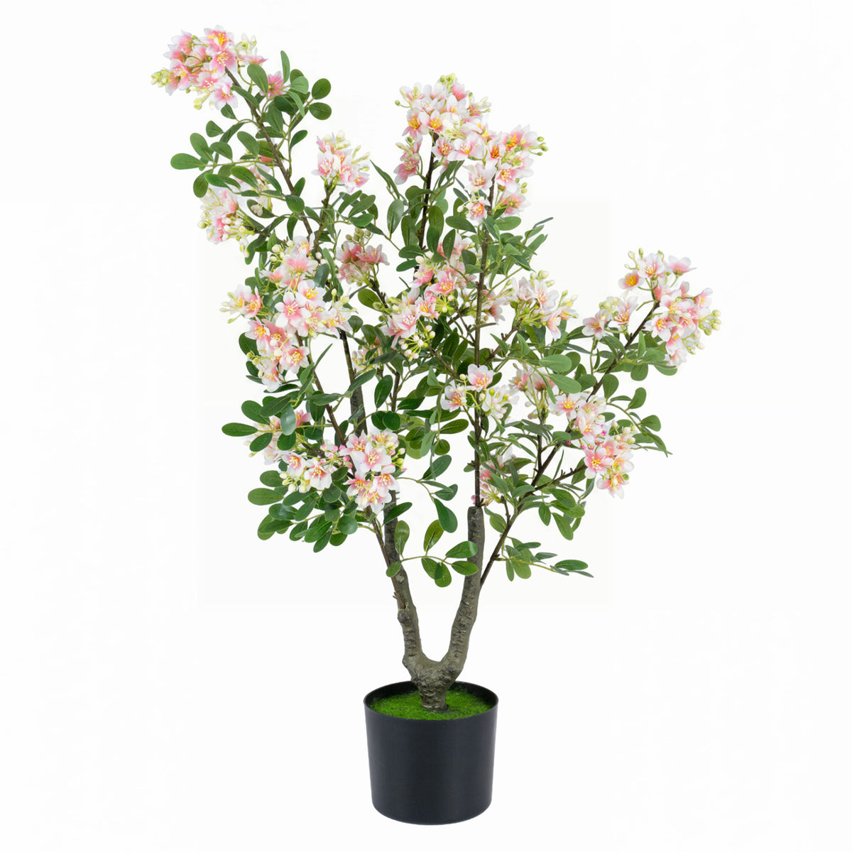 36 inches Set of 1 Artificial Impatiens Tree with Mini Fruits and Silk Flowers-Pink