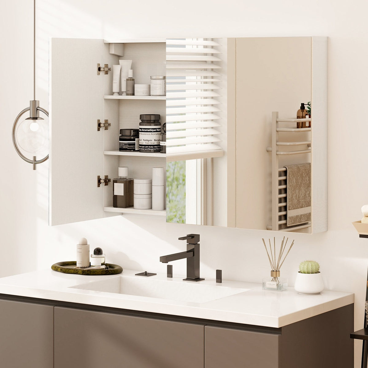 Frameless Bathroom Wall Mounted Mirror Cabinet with 3 Doors view 2