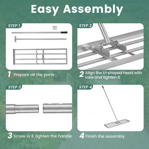 36 x 10 Inch Lawn Leveling Rake with Ergonomic Handle-Silver view 9