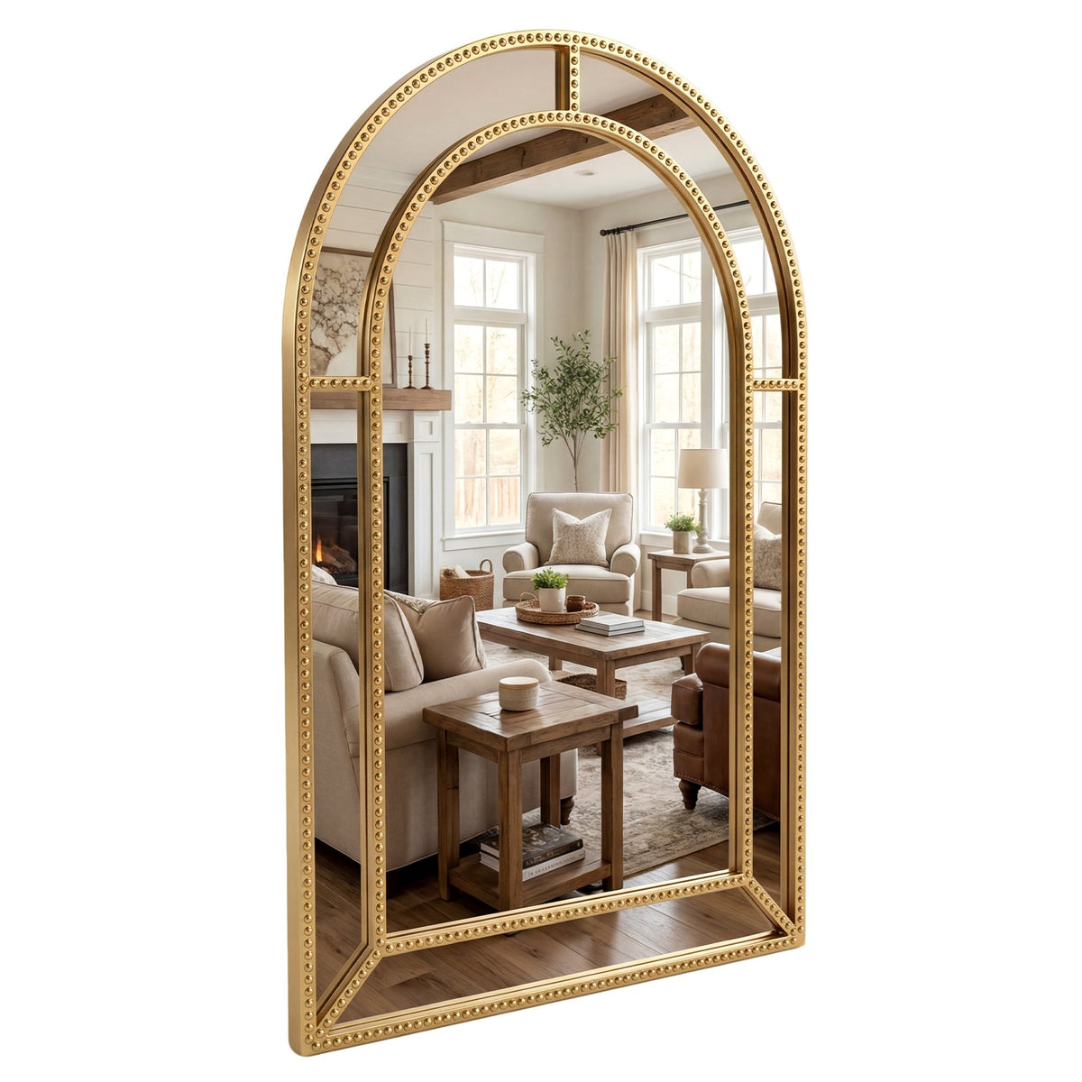 36 x 24 Inch Decorative Mirror with Beaded Frame for Living Room-Gold