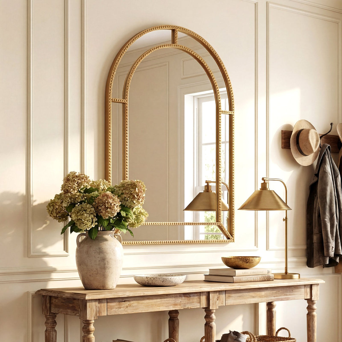 36 x 24 Inch Decorative Mirror with Beaded Frame for Living Room-Gold view 2