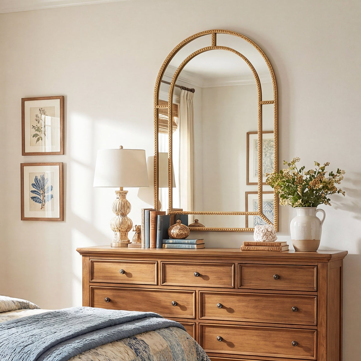 36 x 24 Inch Decorative Mirror with Beaded Frame for Living Room-Gold view 3