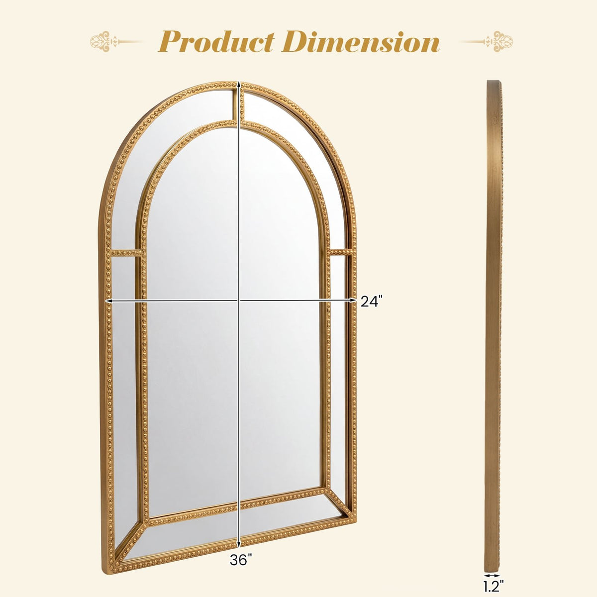 36 x 24 Inch Decorative Mirror with Beaded Frame for Living Room-Gold view 5