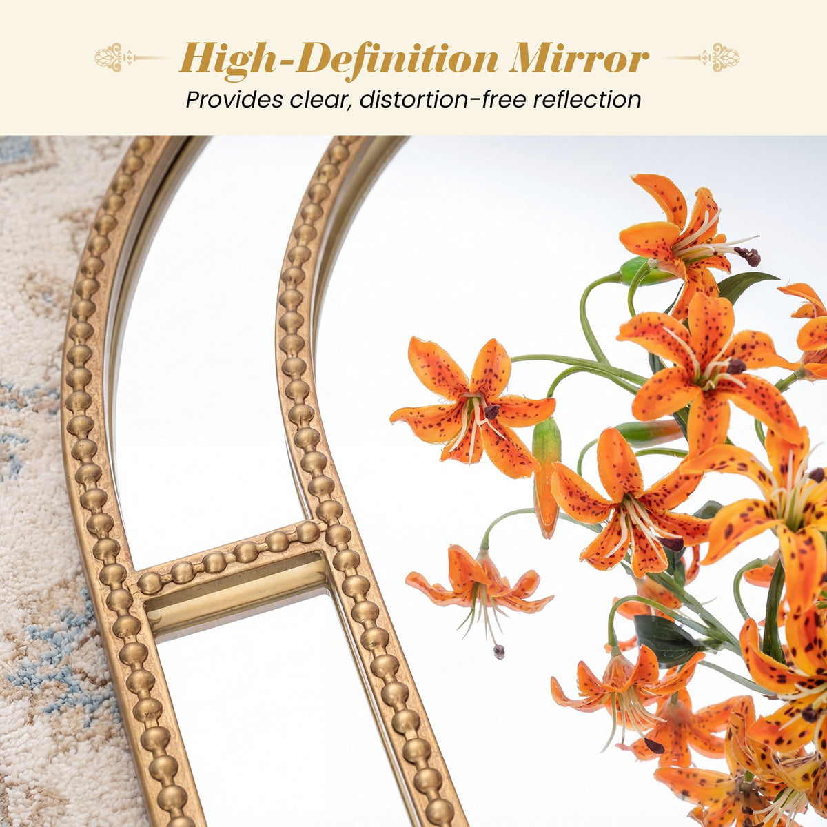 36 x 24 Inch Decorative Mirror with Beaded Frame for Living Room-Gold view 8