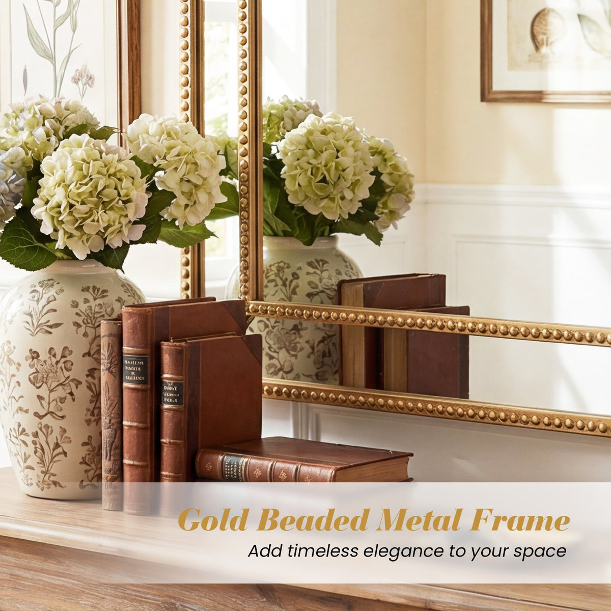 36 x 24 Inch Decorative Mirror with Beaded Frame for Living Room-Gold view 9