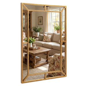 36 x 24 Inch Gold Wall Mirror with Beaded Frame for Living Room-Gold