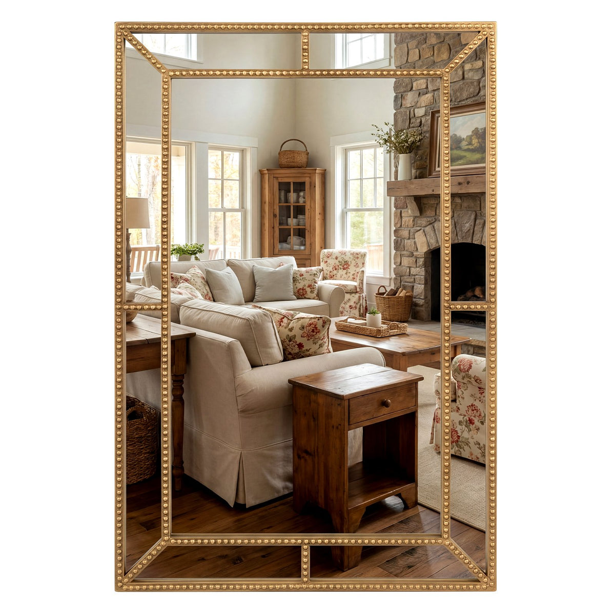 36 x 24 Inch Gold Wall Mirror with Beaded Frame for Living Room-Gold view 4