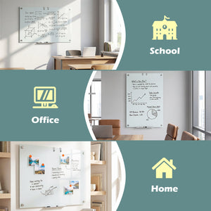 36 x 24 Inches Glass Whiteboard with Eraser and Removable Tray view 9
