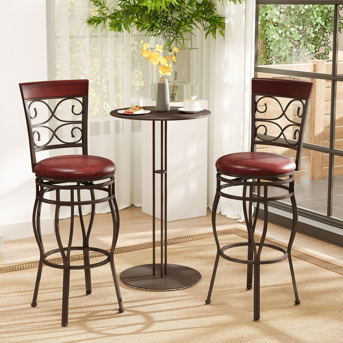 2 Pieces 30 Inch 360 Degree Swivel Bar Stools with Leather Padded Seat-Brown view 2