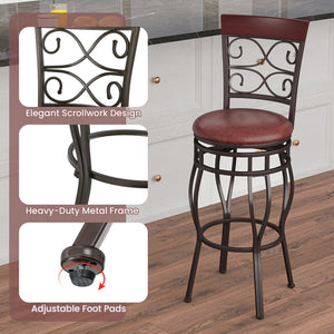 2 Pieces 30 Inch 360 Degree Swivel Bar Stools with Leather Padded Seat-Brown view 5