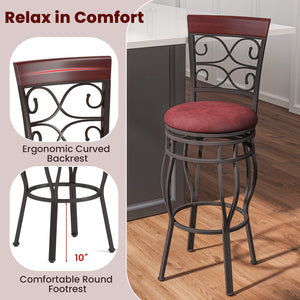 2 Pieces 30 Inch 360 Degree Swivel Bar Stools with Leather Padded Seat-Brown view 7