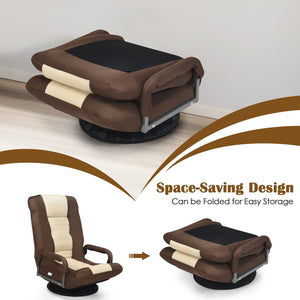 360-Degree Swivel Gaming Floor Chair with Foldable Adjustable Backrest-Brown view 3