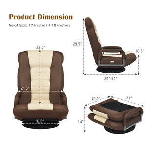 360-Degree Swivel Gaming Floor Chair with Foldable Adjustable Backrest-Brown view 4