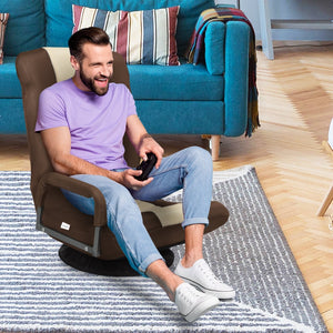 360-Degree Swivel Gaming Floor Chair with Foldable Adjustable Backrest-Brown view 7
