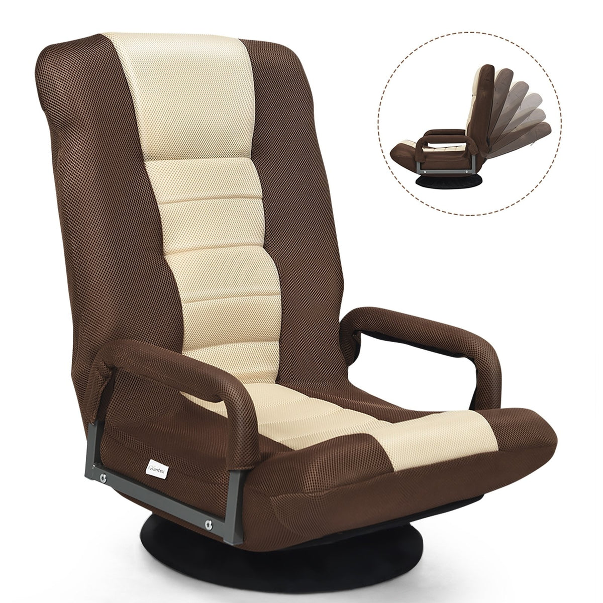 360-Degree Swivel Gaming Floor Chair with Foldable Adjustable Backrest-Brown view 9