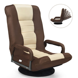 360-Degree Swivel Gaming Floor Chair with Foldable Adjustable Backrest-Brown view 9