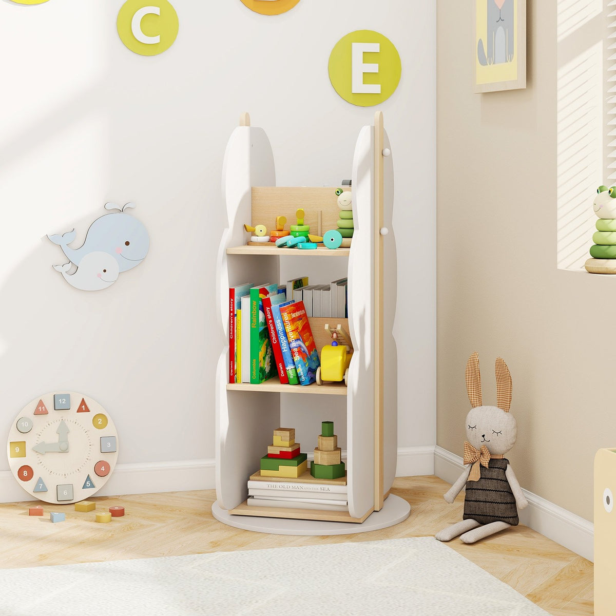 360° Kid's Rotating Bookshelf Toy Storage Organizer with 5 Shelves-White view 2