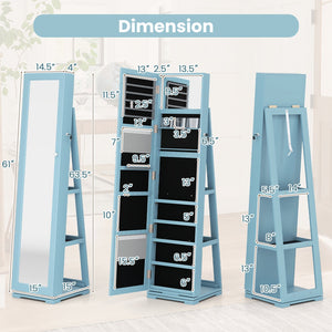360° Rotatable 2-in-1 Lockable Jewelry Cabinet with Full-Length Mirror-Blue view 4