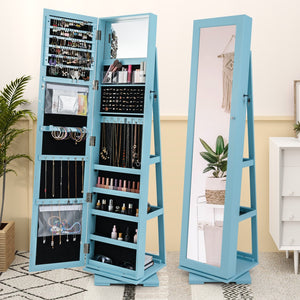 360° Rotatable 2-in-1 Lockable Jewelry Cabinet with Full-Length Mirror-Blue view 5