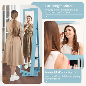 360° Rotatable 2-in-1 Lockable Jewelry Cabinet with Full-Length Mirror-Blue view 8