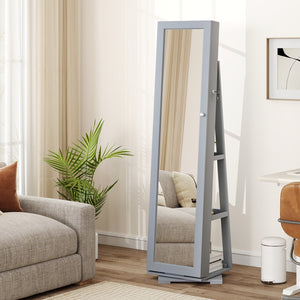 360° Rotatable 2-in-1 Lockable Jewelry Cabinet with Full-Length Mirror-Gray view 2