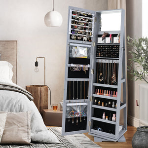 360° Rotatable 2-in-1 Lockable Jewelry Cabinet with Full-Length Mirror-Gray view 3