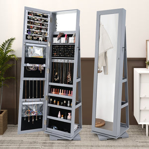 360° Rotatable 2-in-1 Lockable Jewelry Cabinet with Full-Length Mirror-Gray view 5