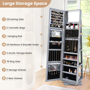 360° Rotatable 2-in-1 Lockable Jewelry Cabinet with Full-Length Mirror-Gray view 6