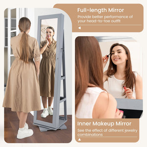 360° Rotatable 2-in-1 Lockable Jewelry Cabinet with Full-Length Mirror-Gray view 8