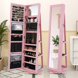 360° Rotatable 2-in-1 Lockable Jewelry Cabinet with Full-Length Mirror-Pink view 5