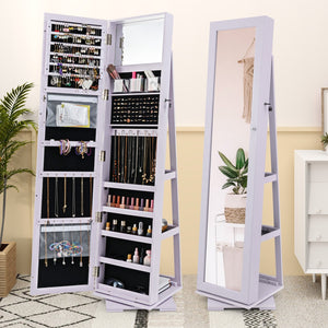 360° Rotatable 2-in-1 Lockable Jewelry Cabinet with Full-Length Mirror-Purple view 5