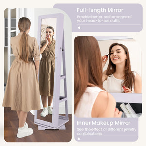 360° Rotatable 2-in-1 Lockable Jewelry Cabinet with Full-Length Mirror-Purple view 8