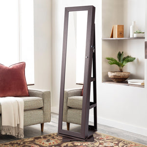 360° Rotatable 2-in-1 Lockable Jewelry Cabinet with Full-Length Mirror-Dark Brown view 2