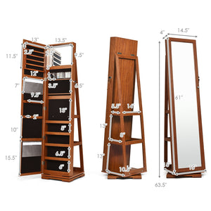360° Rotatable Armoire 2-in-1 Lockable Mirrored Jewelry Cabinet-Brown view 5