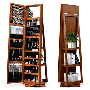 360° Rotatable Armoire 2-in-1 Lockable Mirrored Jewelry Cabinet-Brown view 8