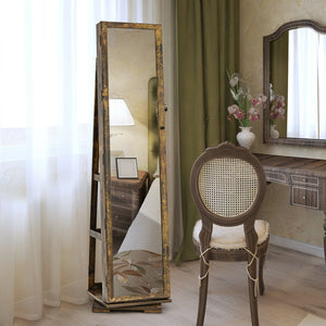 360° Rotatable Armoire 2-in-1 Lockable Mirrored Jewelry Cabinet-Rustic Brown view 3
