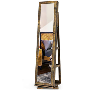 360° Rotatable Armoire 2-in-1 Lockable Mirrored Jewelry Cabinet-Rustic Brown view 4