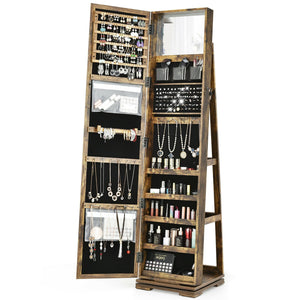 360° Rotatable Armoire 2-in-1 Lockable Mirrored Jewelry Cabinet-Rustic Brown view 7