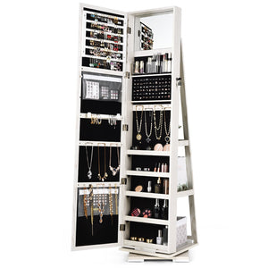 360° Rotatable 2-in-1 Lockable Jewelry Cabinet with Full-Length Mirror-White view 4
