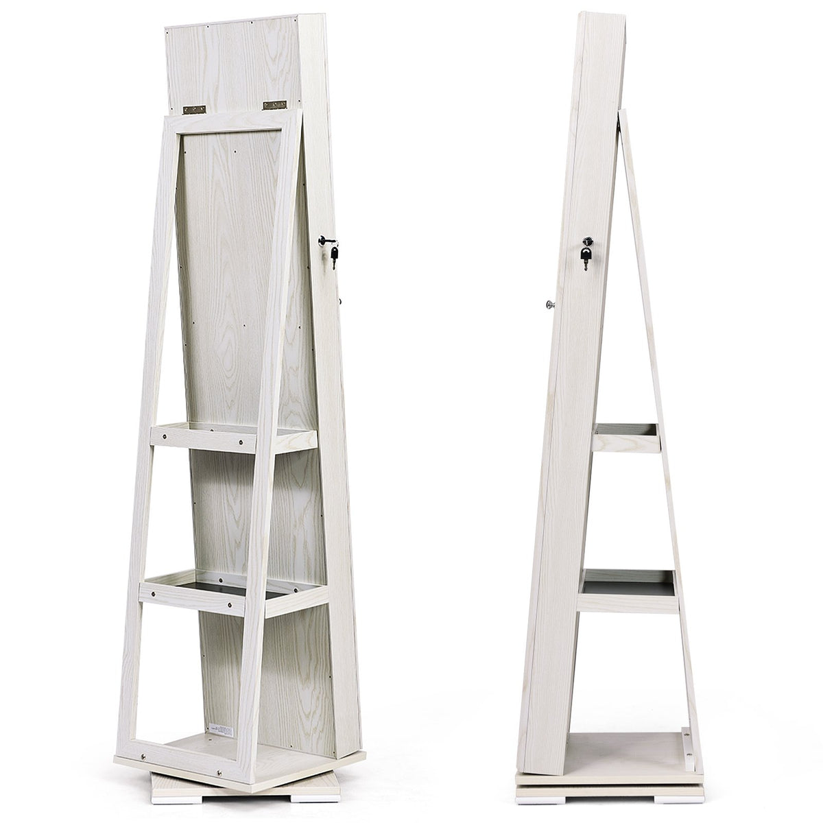 360° Rotatable 2-in-1 Lockable Jewelry Cabinet with Full-Length Mirror-White view 8